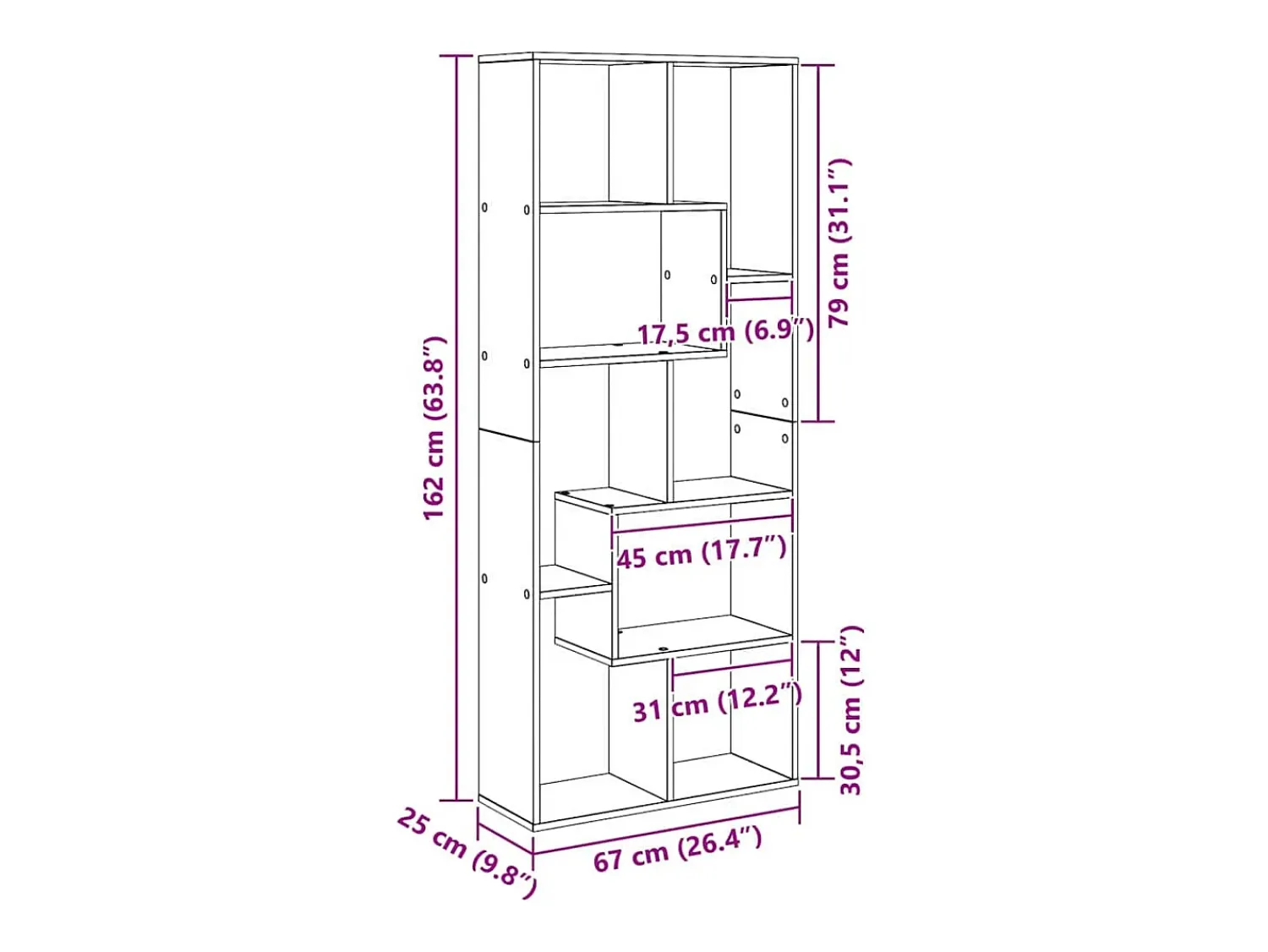 Discount vidaxl Gabinete de Livros Carvalho 67 x 25 x 162 cm Preto