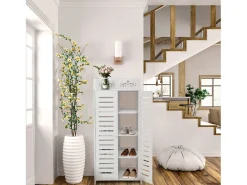 Móvel De Arrumação|Sapateira|DripeX Gabinete de sapatos 5 prateleiras, gabinete de sapato de 2 dotas, design de padrão de corte, 40x31x90cm, Branco