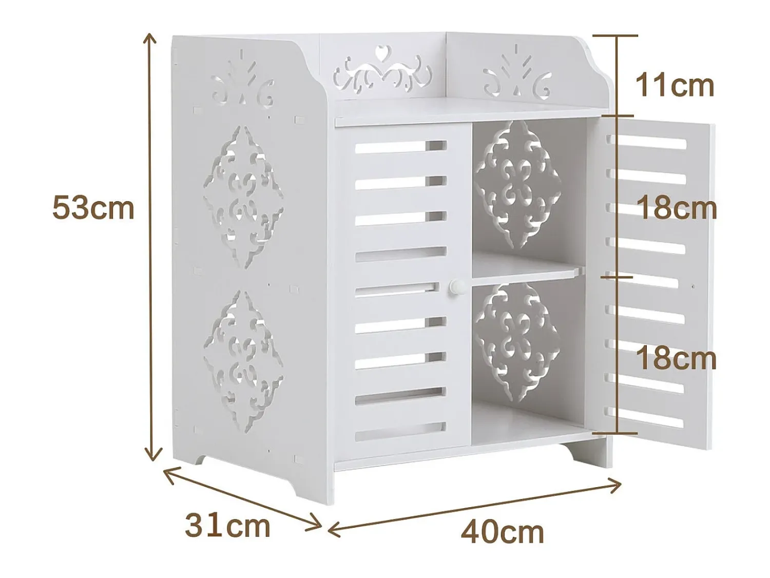 Móvel De Arrumação|Sapateira|DripeX Gabinete de sapatos 3 prateleiras, gabinete de sapato de 2 dotas, design de padrão de corte, 40x31x53cm, Branco