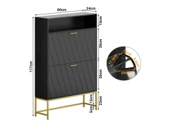 Móvel De Arrumação|Sapateira|DripeX Gabinete de sapatos, com 2 portas de terceirização e 1 prateleira aberta, anti-Inclined, Black, 80x24x117cm Design Preto