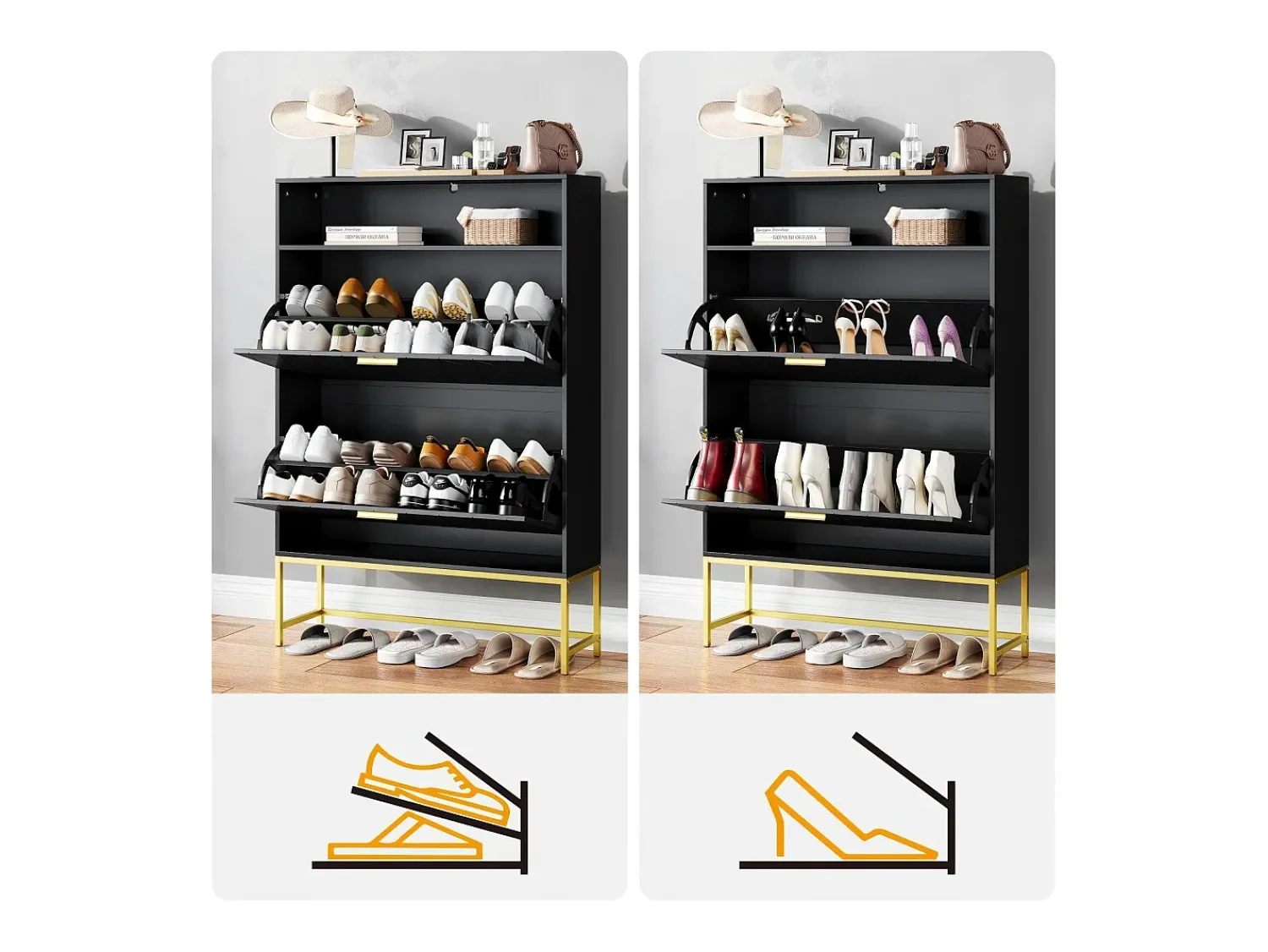 Móvel De Arrumação|Sapateira|DripeX Gabinete de sapatos, com 2 portas de terceirização e 1 prateleira aberta, anti-Inclined, Black, 80x24x117cm Design Preto