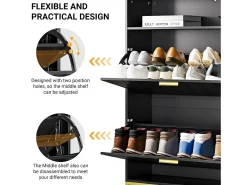 Móvel De Arrumação|Sapateira|DripeX Gabinete de sapatos, com 2 portas de terceirização e 1 prateleira aberta, anti-Inclined, Black, 80x24x117cm Design Preto