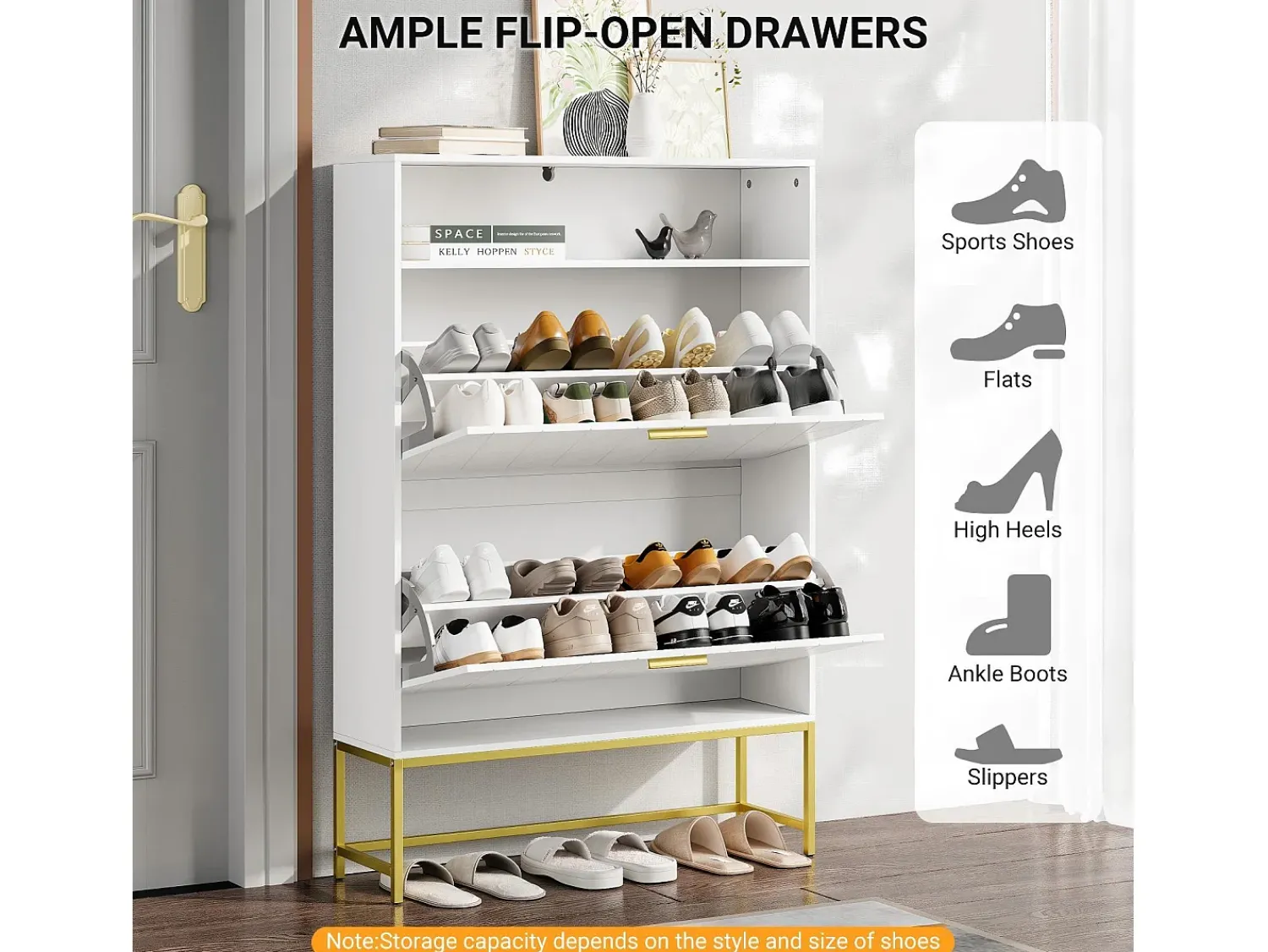 Móvel De Arrumação|Sapateira*DripeX Gabinete de sapatos, com 2 portas de terceirização e 1 prateleira aberta, anti-plina, branca, 80x24x117cm Design Branco