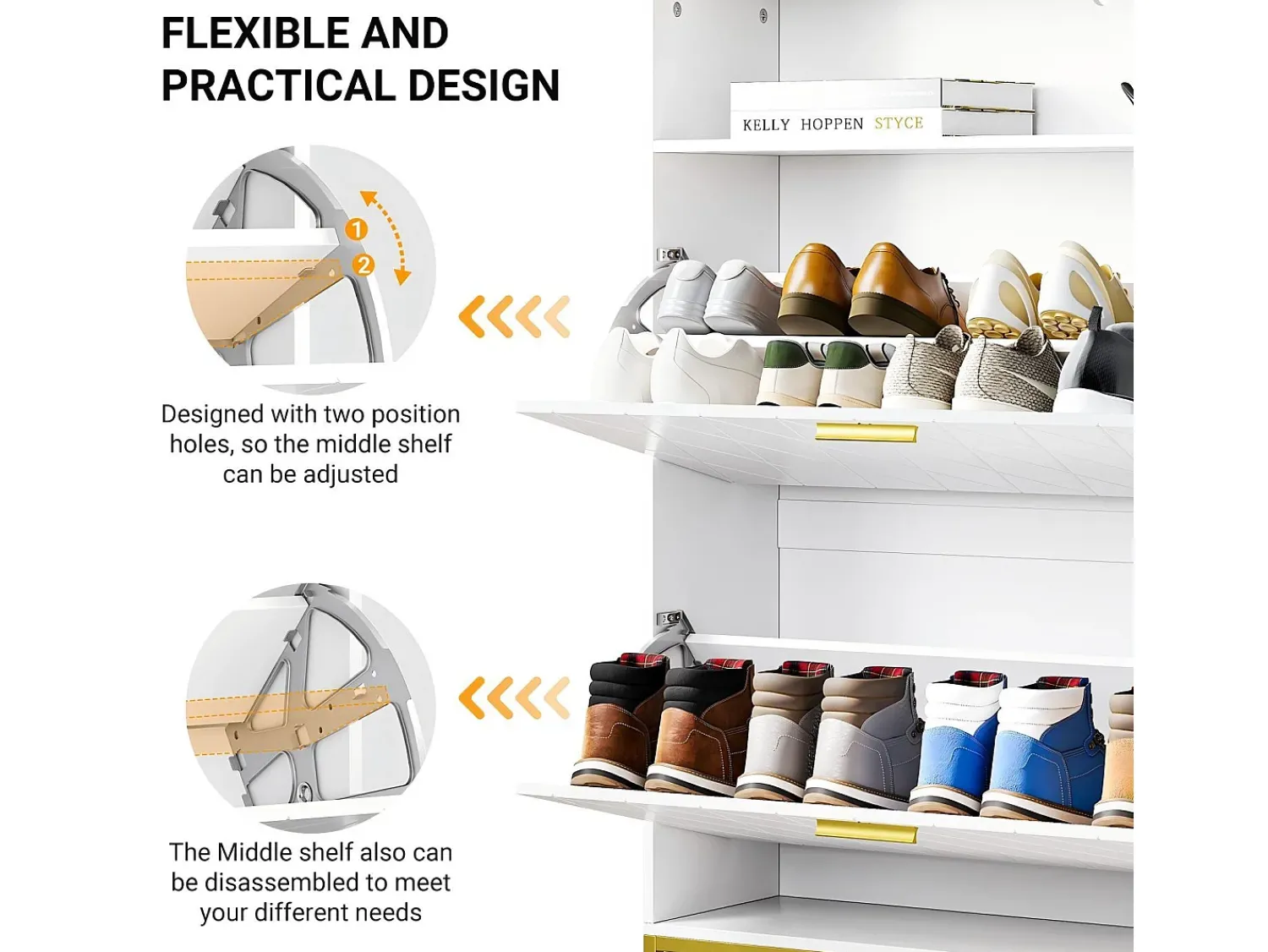 Móvel De Arrumação|Sapateira*DripeX Gabinete de sapatos, com 2 portas de terceirização e 1 prateleira aberta, anti-plina, branca, 80x24x117cm Design Branco
