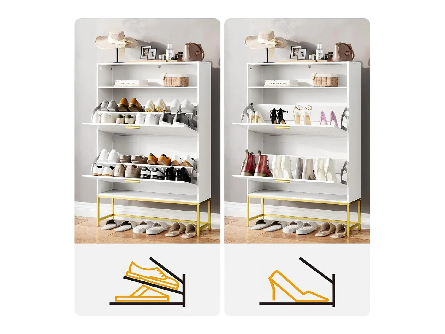 Móvel De Arrumação|Sapateira*DripeX Gabinete de sapatos, com 2 portas de terceirização e 1 prateleira aberta, anti-plina, branca, 80x24x117cm Design Branco