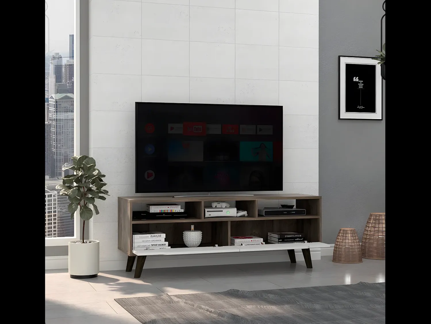 Móvel De Tv|TuHome Gabinete de televisão Oslo, com prateleiras Branco