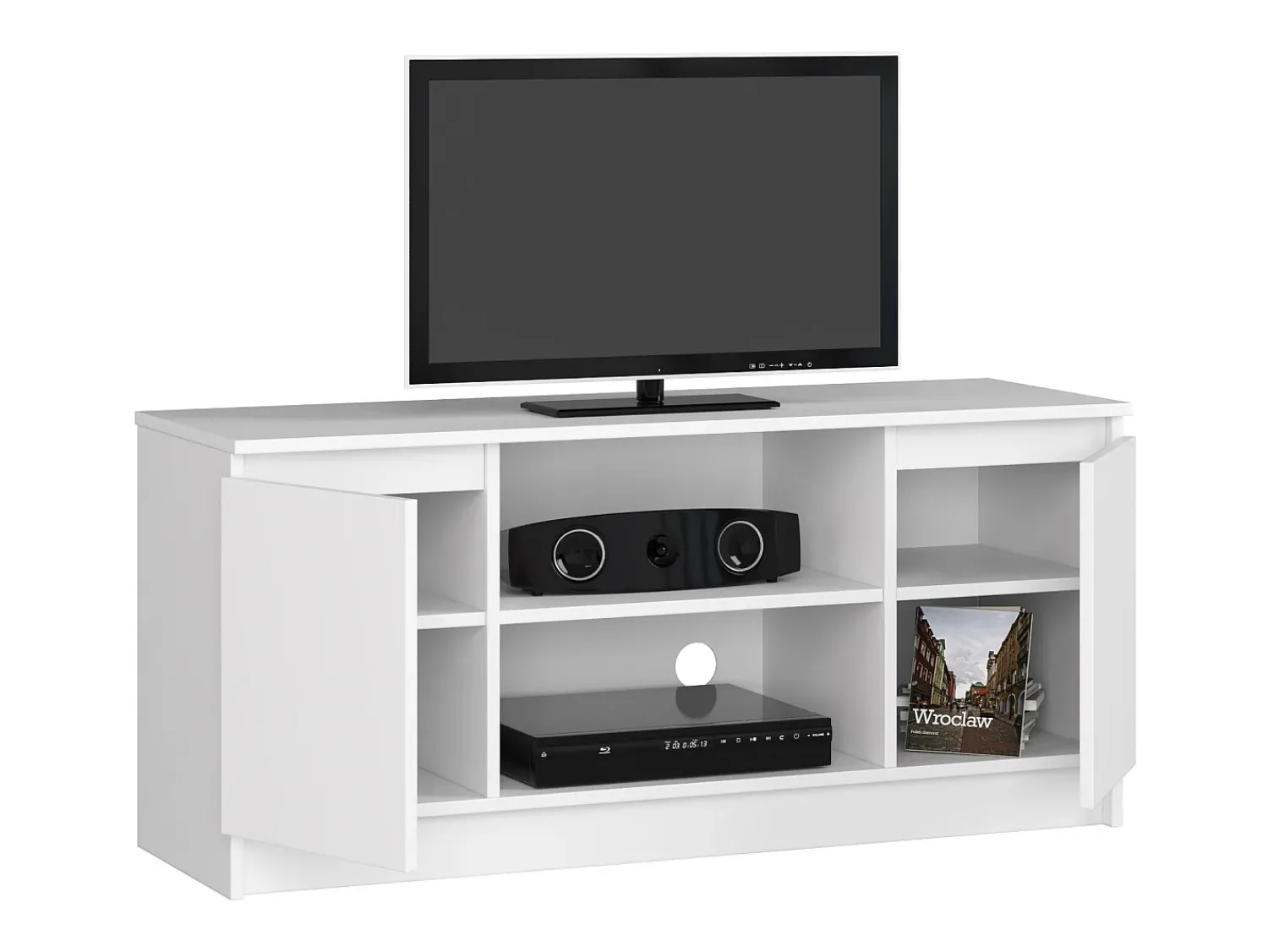 Móvel De Tv*Akord Gabinete de TV 120 cm 2D 1P - Moderno e Funcional, 2 Prateleiras e Portas, Acabamento Fosco, Material Durável, Montagem Independente Branco