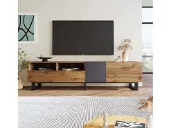Móvel De Tv*DripeX Gabinete de TV 2 gavetas 1 portas e 3 nichos - em MDF - Efeito de grão de madeira e pés de metal - 180x38x50cm Natural claro