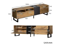 Móvel De Tv*DripeX Gabinete de TV 2 gavetas 1 portas e 3 nichos - em MDF - Efeito de grão de madeira e pés de metal - 180x38x50cm Natural claro