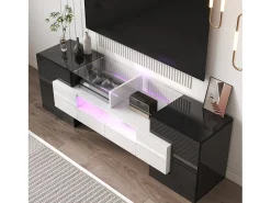 DripeX Gabinete de TV 2 gavetas 6 portas e 3 nichos, com LEDs, carga máxima de 60 kg, +branco, 145x30x51cm^ Móvel De Tv