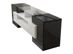DripeX Gabinete de TV 2 gavetas 6 portas e 3 nichos, com LEDs, carga máxima de 60 kg, +branco, 145x30x51cm^ Móvel De Tv