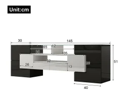 DripeX Gabinete de TV 2 gavetas 6 portas e 3 nichos, com LEDs, carga máxima de 60 kg, +branco, 145x30x51cm^ Móvel De Tv