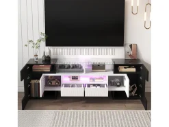 DripeX Gabinete de TV 2 gavetas 6 portas e 3 nichos, com LEDs, carga máxima de 60 kg, +branco, 145x30x51cm^ Móvel De Tv