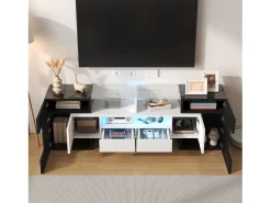 DripeX Gabinete de TV 2 gavetas 6 portas e 3 nichos, com LEDs, carga máxima de 60 kg, +branco, 145x30x51cm^ Móvel De Tv