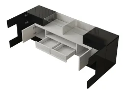 DripeX Gabinete de TV 2 gavetas 6 portas e 3 nichos, com LEDs, carga máxima de 60 kg, +branco, 145x30x51cm^ Móvel De Tv