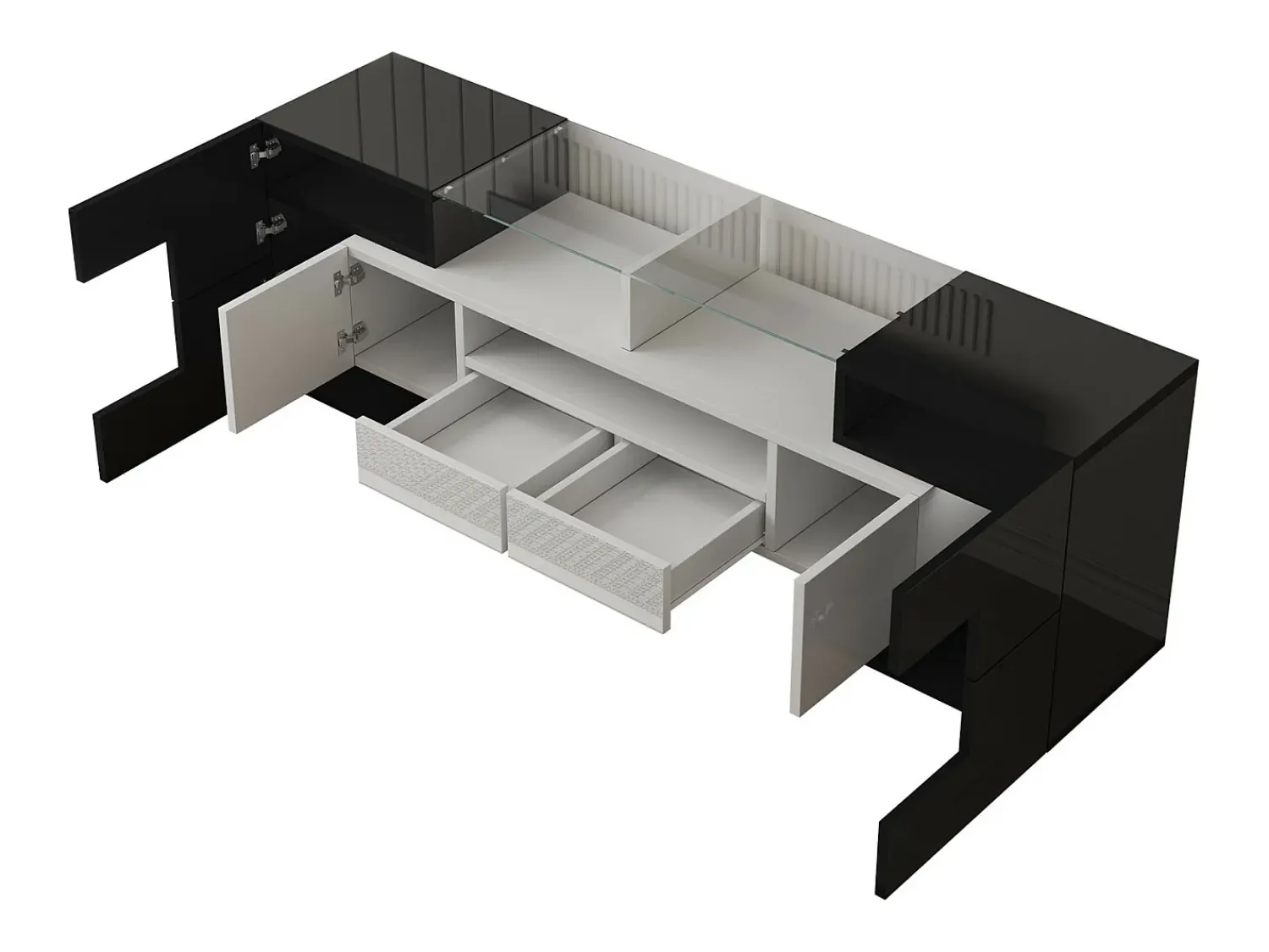 DripeX Gabinete de TV 2 gavetas 6 portas e 3 nichos, com LEDs, carga máxima de 60 kg, +branco, 145x30x51cm^ Móvel De Tv