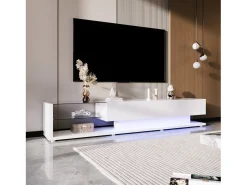 New DripeX Gabinete de TV 2 gavetas e 2 prateleiras de vidro, painéis baixos, com LED variável, carga máxima de 50 kg, 170x36x38cm, Branco