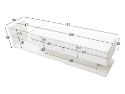 New DripeX Gabinete de TV 2 gavetas e 2 prateleiras de vidro, painéis baixos, com LED variável, carga máxima de 50 kg, 170x36x38cm, Branco