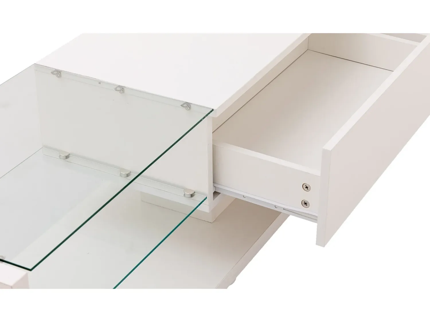 New DripeX Gabinete de TV 2 gavetas e 2 prateleiras de vidro, painéis baixos, com LED variável, carga máxima de 50 kg, 170x36x38cm, Branco