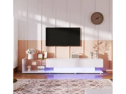 New DripeX Gabinete de TV 2 gavetas e 2 prateleiras de vidro, painéis baixos, com LED variável, carga máxima de 50 kg, 170x36x38cm, Branco