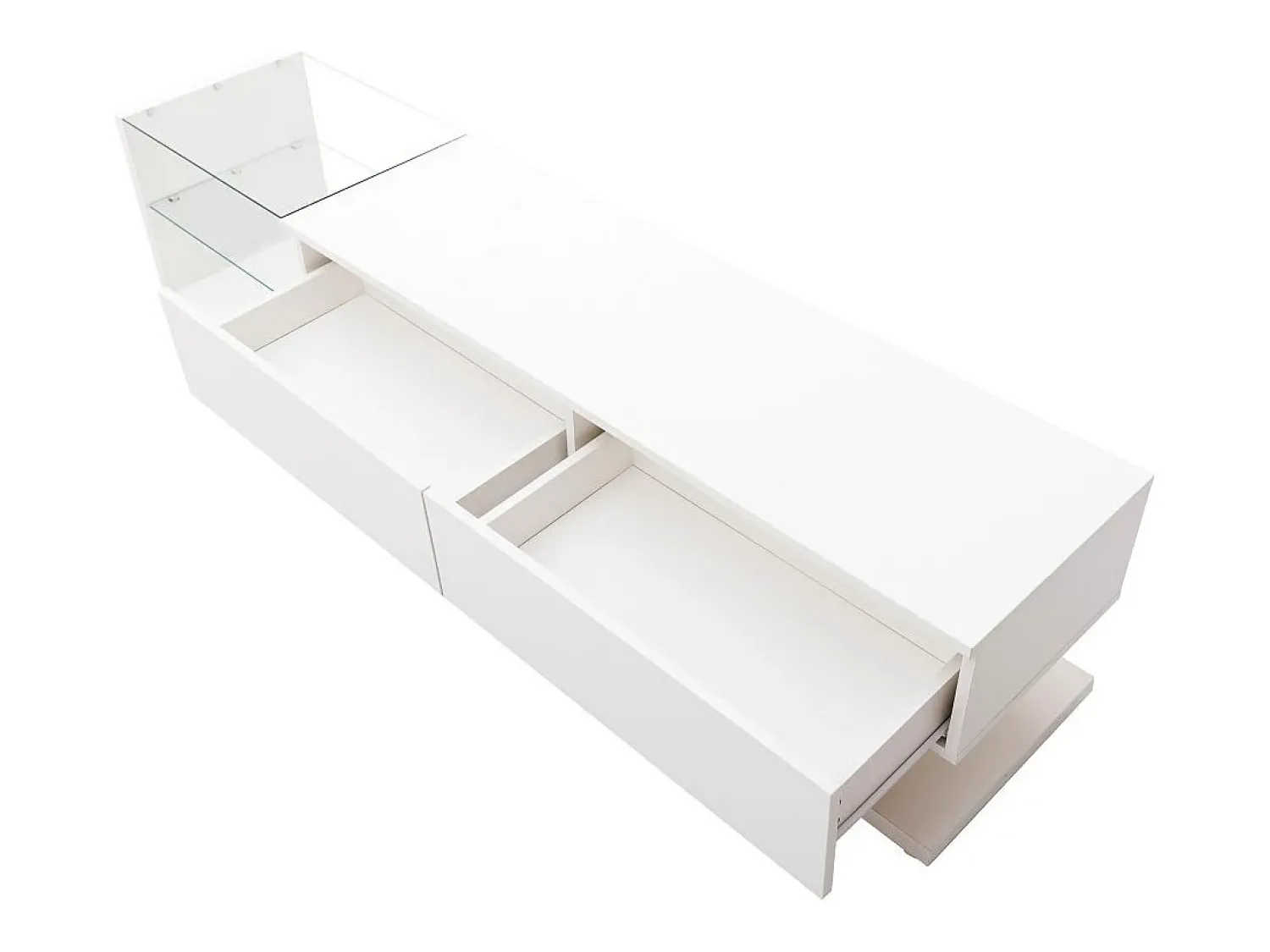 New DripeX Gabinete de TV 2 gavetas e 2 prateleiras de vidro, painéis baixos, com LED variável, carga máxima de 50 kg, 170x36x38cm, Branco