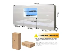 Móvel De Tv*DripeX Gabinete de TV brilhante com luz LED, 3 portas, prateleira de vidro, bancada de TV moderna, buffet de sala de estar, 135x35x70cm Branco