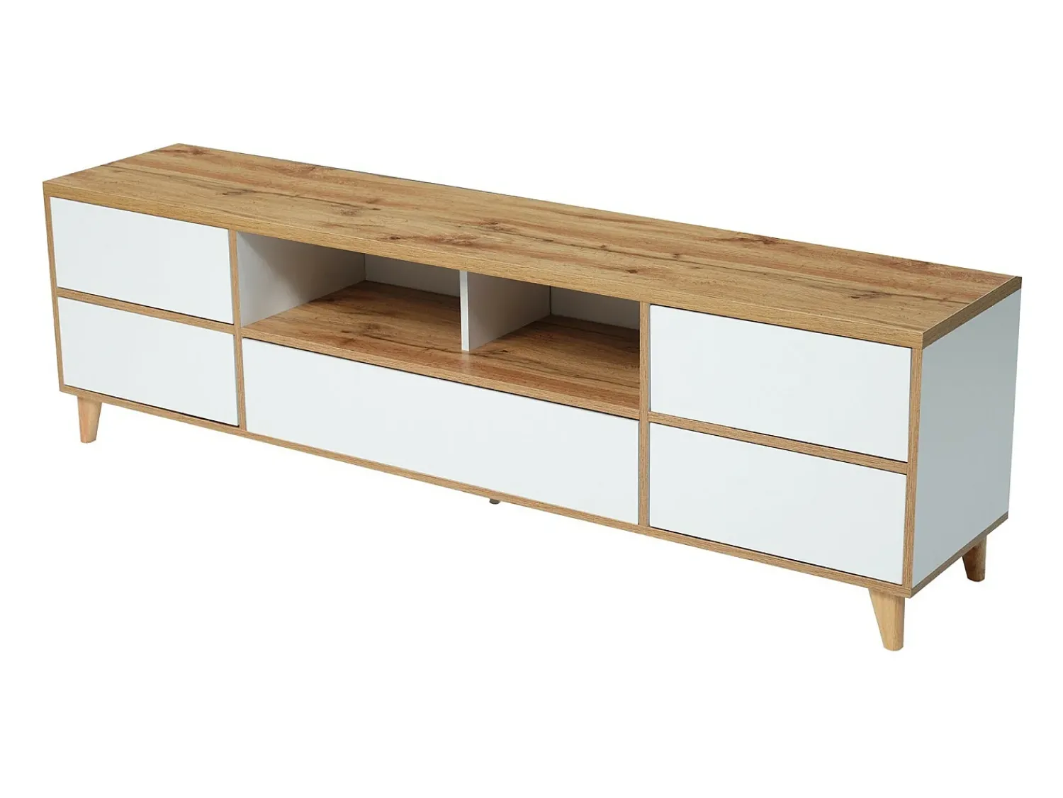 Móvel De Tv*DripeX Gabinete de TV de 5 e 8 e 8 nicho, pés de madeira sólidos, 175x37x51cm, e natural Branco