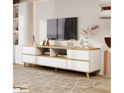 Móvel De Tv*DripeX Gabinete de TV de 5 e 8 e 8 nicho, pés de madeira sólidos, 175x37x51cm, e natural Branco
