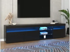 Clearance DripeX Gabinete de TV em MDF, com LED 4 modos 16 cores, 3 portas e 5 nicho, , 180x35x45cm Preto