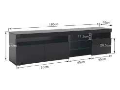 Clearance DripeX Gabinete de TV em MDF, com LED 4 modos 16 cores, 3 portas e 5 nicho, , 180x35x45cm Preto