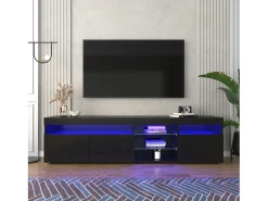 Clearance DripeX Gabinete de TV em MDF, com LED 4 modos 16 cores, 3 portas e 5 nicho, , 180x35x45cm Preto