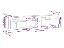 New vidaxl Gabinete para TV 2 pcs Carvalho 230 x 36,5 x 40 cm Preto