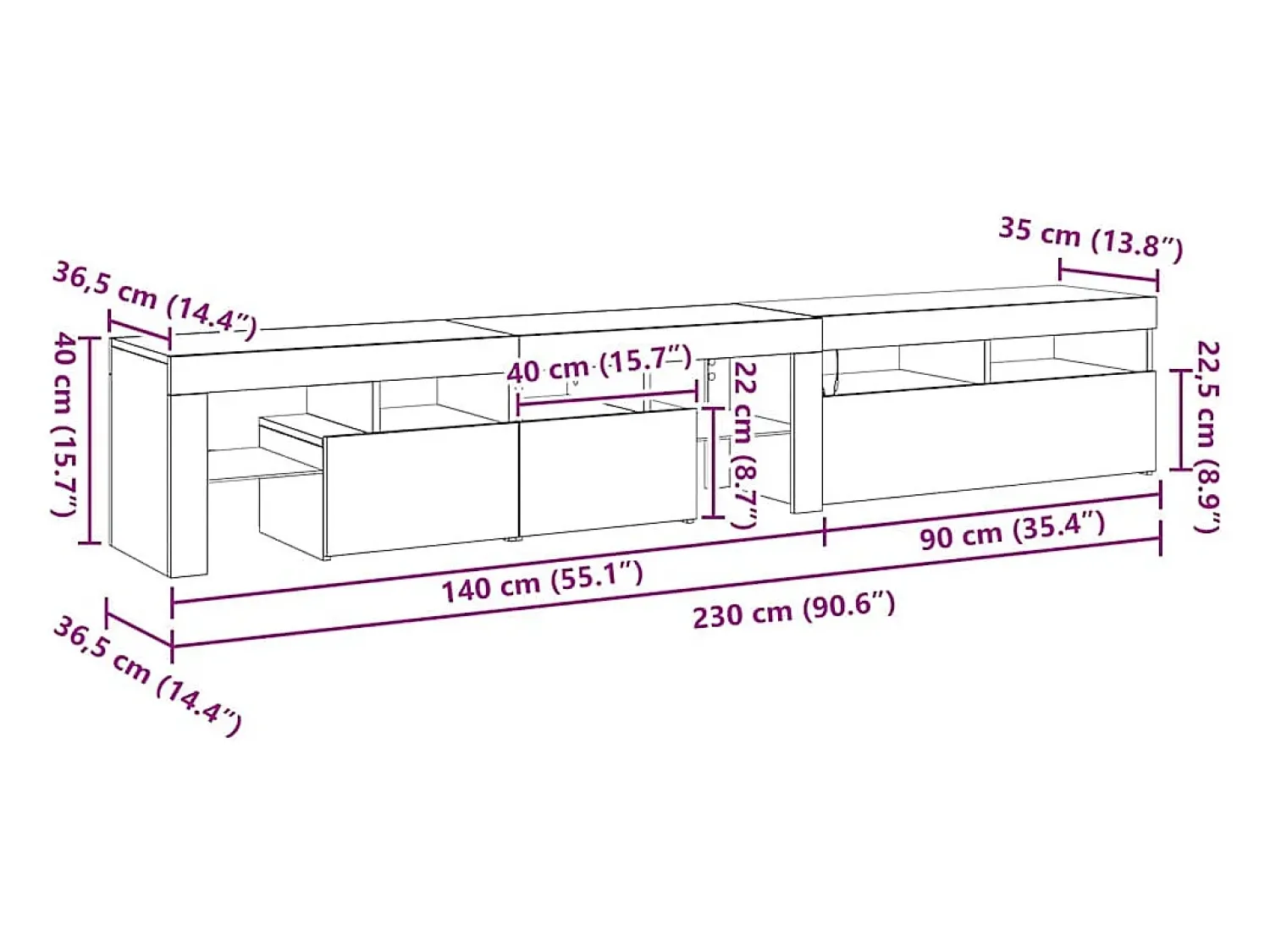 New vidaxl Gabinete para TV 2 pcs Carvalho 230 x 36,5 x 40 cm Preto