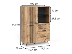 Móvel De Entrada*Vicco Garderobe carvalho wotan 100x38x142 amber Natural escuro