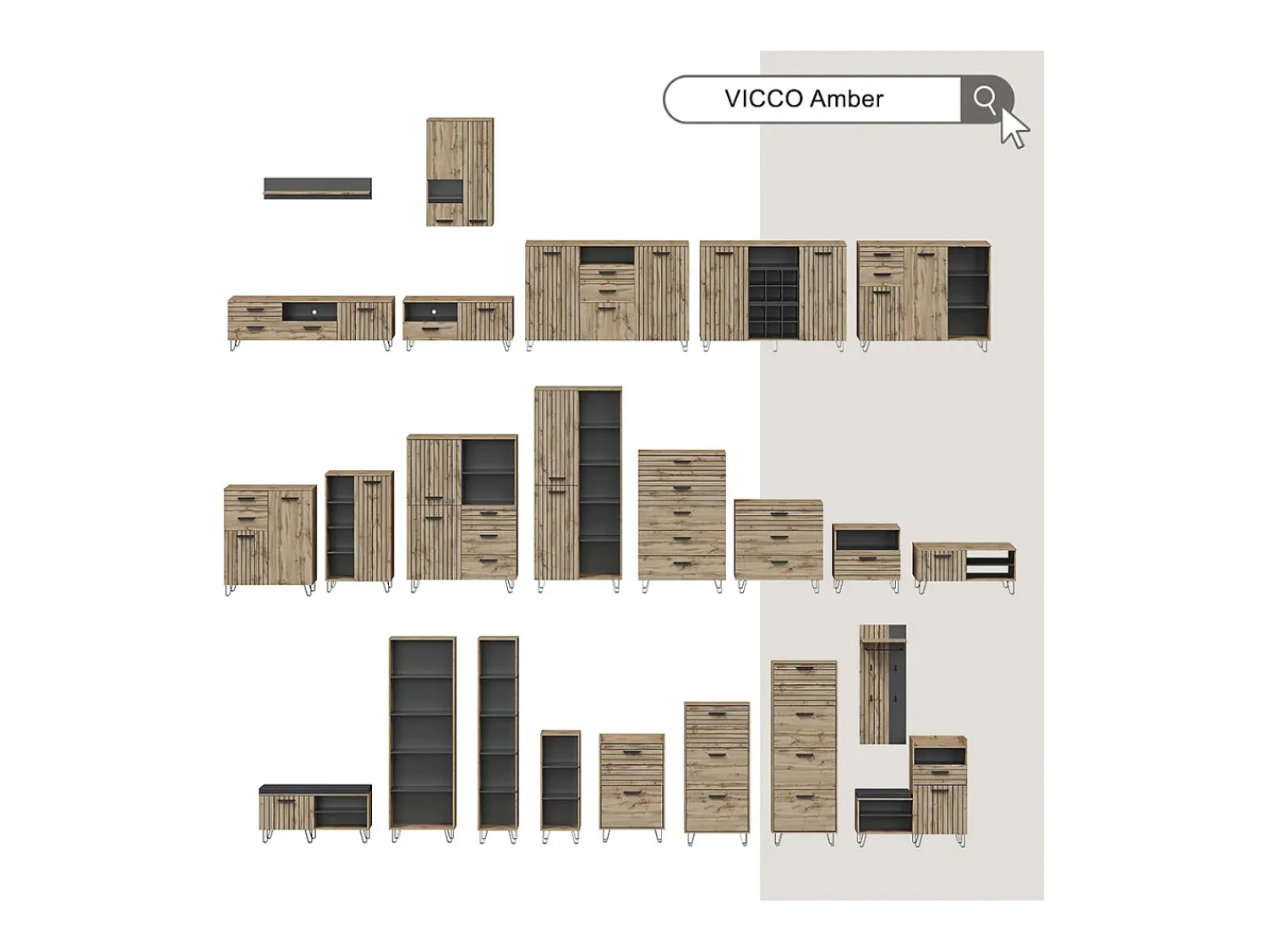 Móvel De Entrada|Vicco Garderobe carvalho wotan 80x38x172 amber Natural escuro
