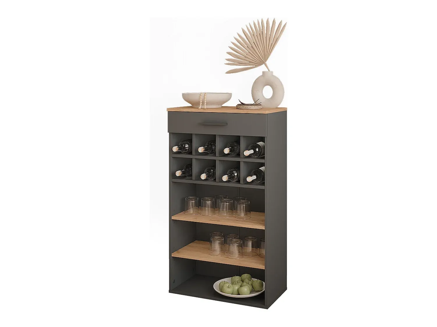 Acessórios De Arrumação|Acessório Vinho E Bar|Vicco Garrafeira carvalho goldkraft/antracite 60x34.5x106 repose Natural escuro