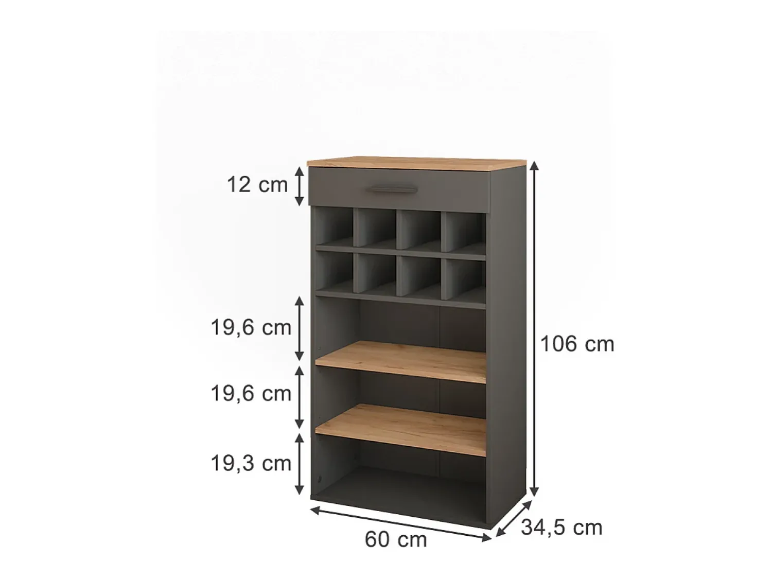 Acessórios De Arrumação|Acessório Vinho E Bar|Vicco Garrafeira carvalho goldkraft/antracite 60x34.5x106 repose Natural escuro