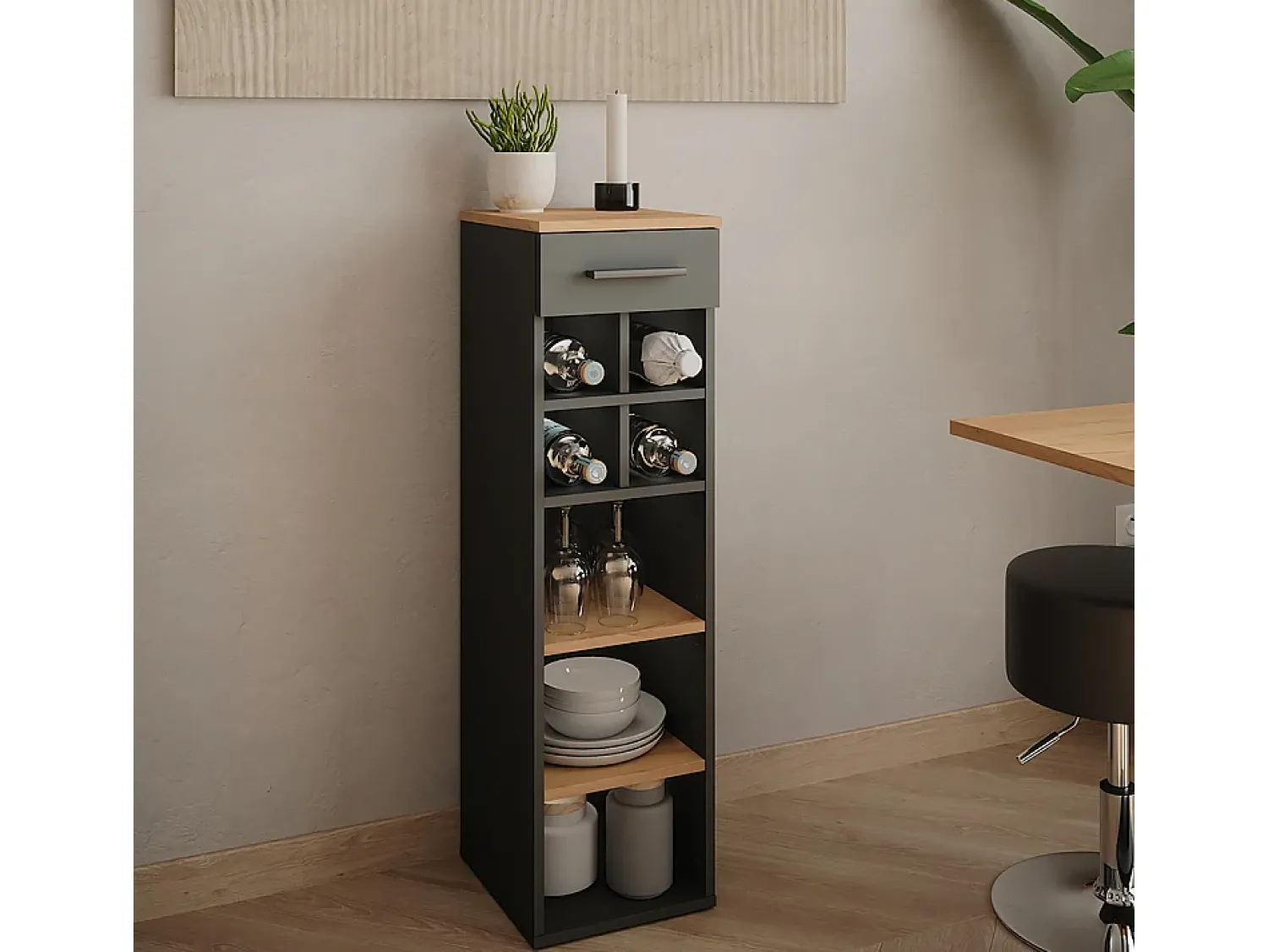 New Vicco Garrafeira carvalho goldkraft/antracite 30x34.5x106 repose Natural escuro