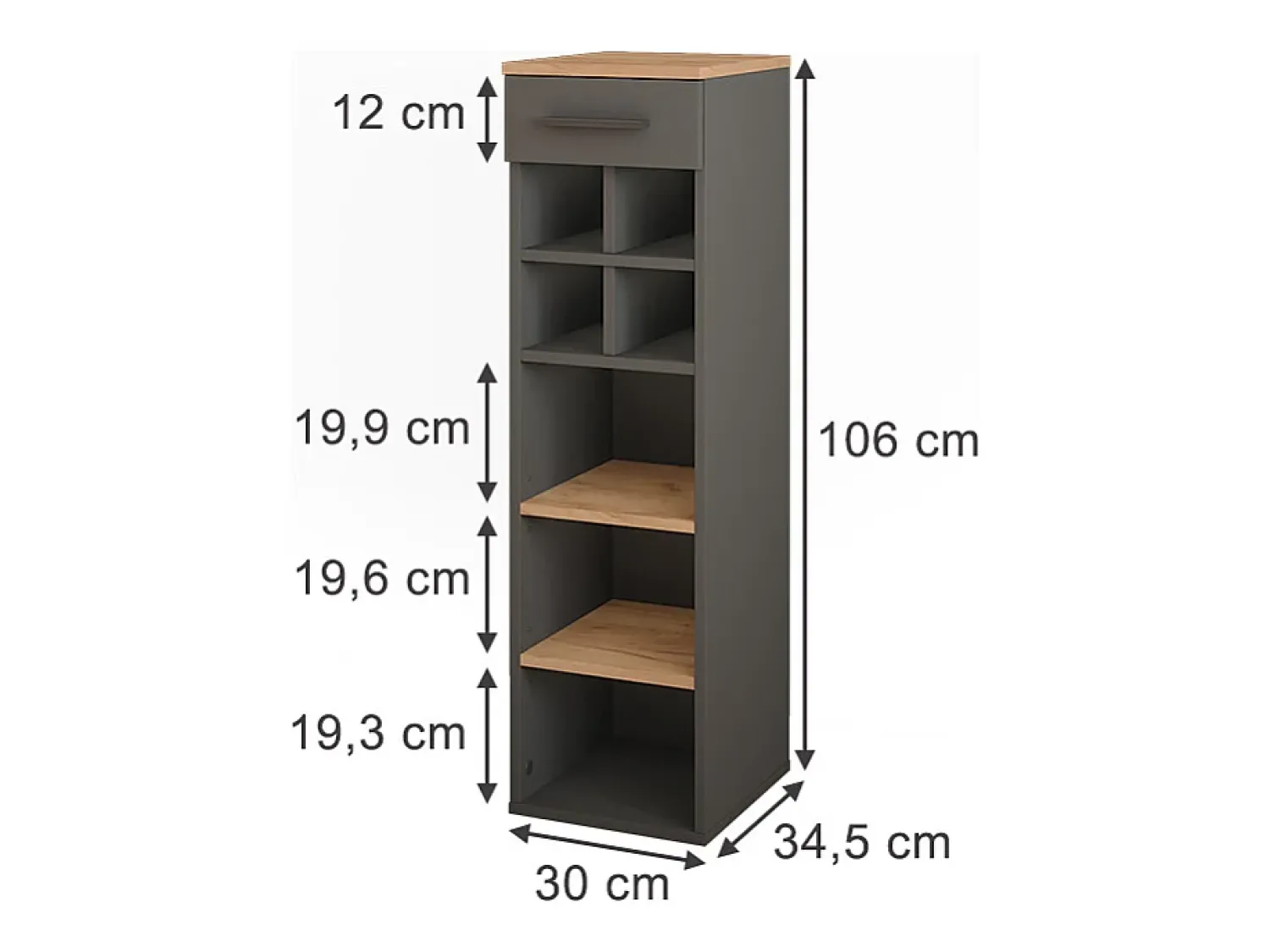 New Vicco Garrafeira carvalho goldkraft/antracite 30x34.5x106 repose Natural escuro