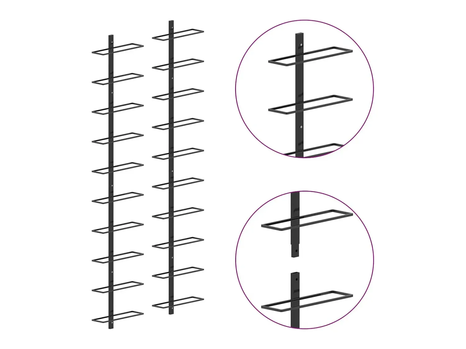 New Garrafeiras de parede para 20 garrafas 2 pcs metal PT157005 Preto