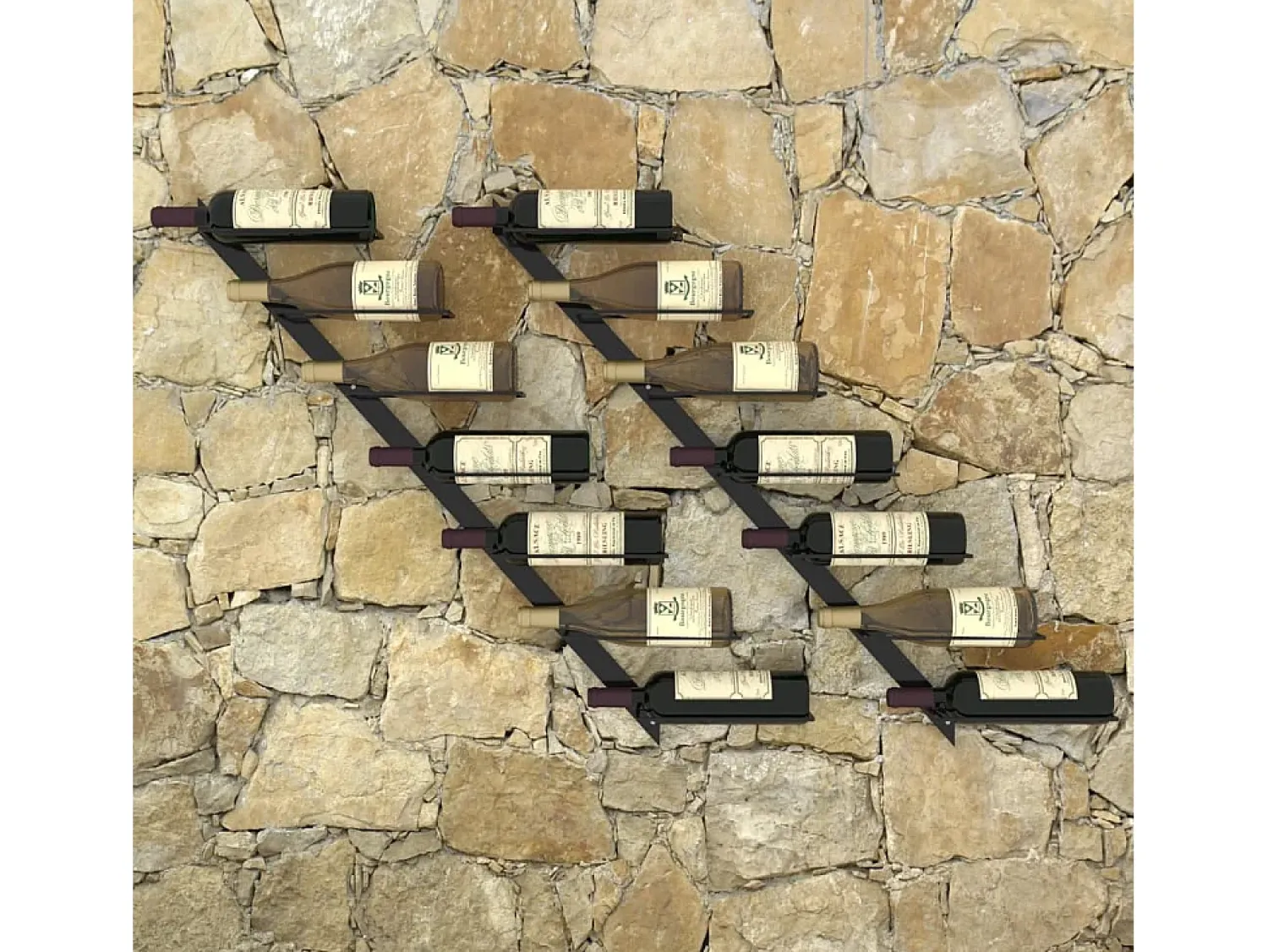 Acessórios De Arrumação|Acessório Vinho E Bar| Garrafeiras de parede para 14 garrafas 2 pcs metal PT676488 Preto