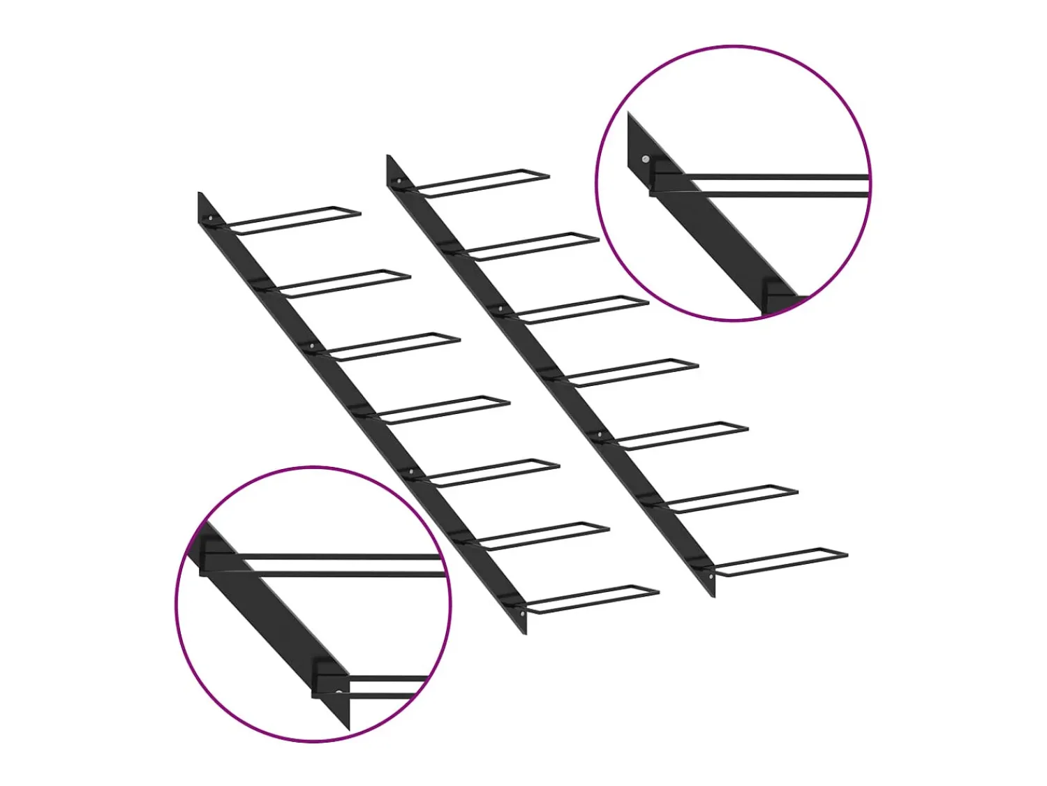 Acessórios De Arrumação|Acessório Vinho E Bar| Garrafeiras de parede para 14 garrafas 2 pcs metal PT676488 Preto