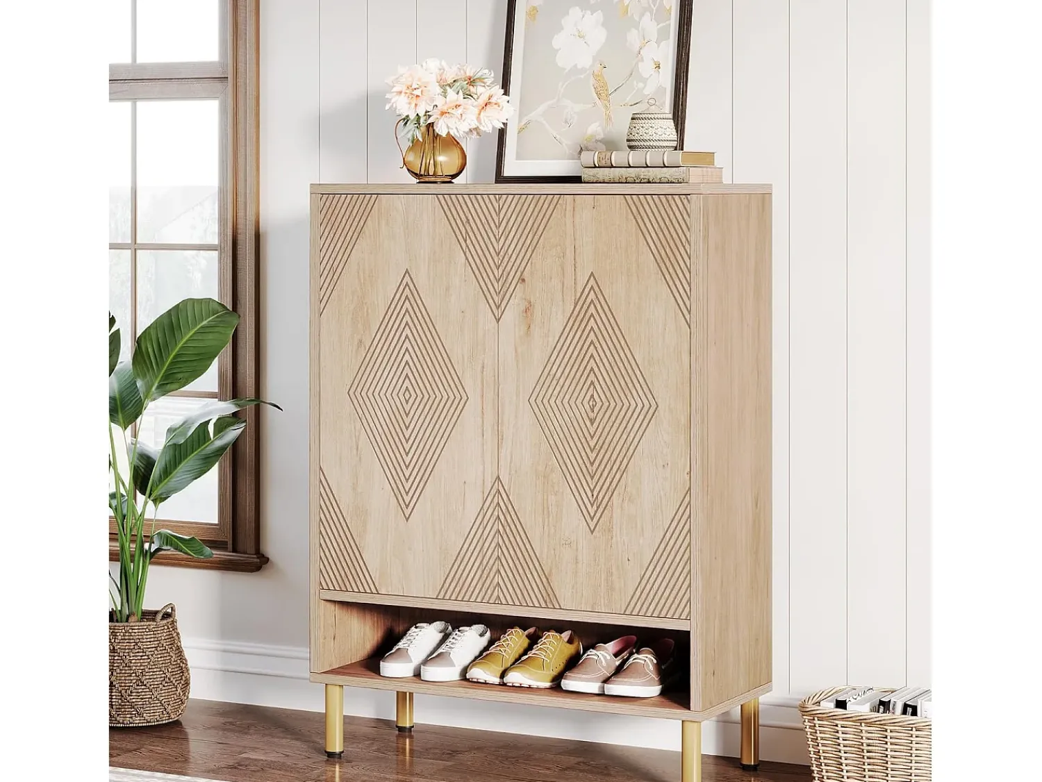 Móvel De Arrumação|Sapateira*Tribesigns Gaveteiro para sapatos com 2 portas, 73 x 35 x 115 cm, 6 andares para 25 pares de sapatos Castanho