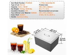 Acessório Vinho E Bar* Geladeira Embutida SucceBuy, 56 x 43 x 30 cm, Geladeira de Aço Inoxidável com Tampa, Caixa de Gelo Prateado