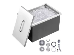 Acessório Vinho E Bar* Geladeira Embutida SucceBuy, 56 x 43 x 30 cm, Geladeira de Aço Inoxidável com Tampa, Caixa de Gelo Prateado