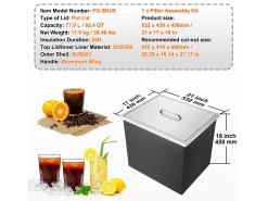 Acessório Vinho E Bar* Geladeira Embutida SucceBuy, 53 x 43 x 46 cm, Baldes de Gelo de Aço Inoxidável com Tampa, Bar de Gelados para Cozinha Exterior Prateado