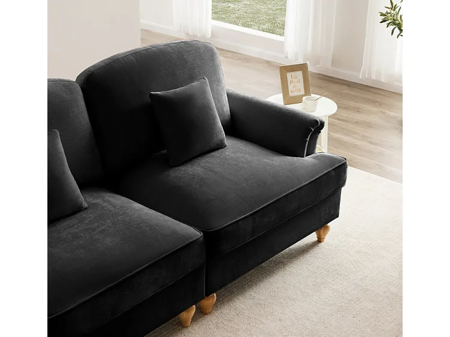 New DripeX Grande Sofá 2 Lugares em Chenille - Capa Removível e 2 Almofadas - 194x83.5x93cm - Preto