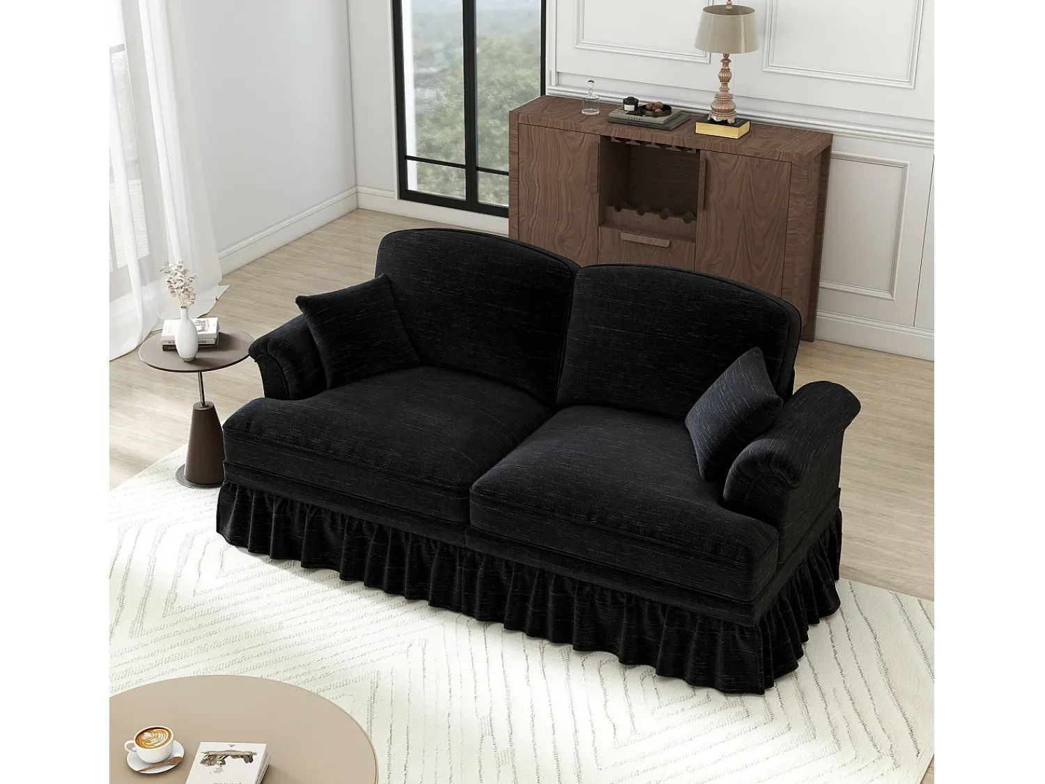New DripeX Grande Sofá 2 Lugares em Chenille - Capa Removível e 2 Almofadas - 194x83.5x93cm - Preto