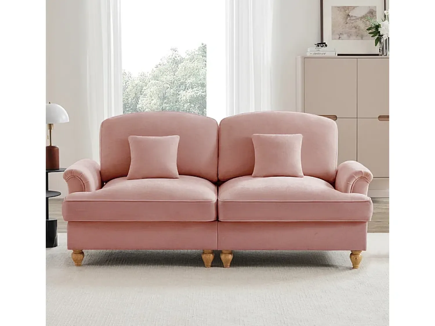 Sofá|DripeX Grande Sofá 2 Lugares em Chenille - Capa Removível e 2 Almofadas - 194x83.5x93cm - Rosa