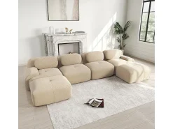 Sofá*DripeX Grande sofá angular modular 388cm - de Veludo cotelê - com 4 almofadas e 2 puffs - ergonómico - Bege